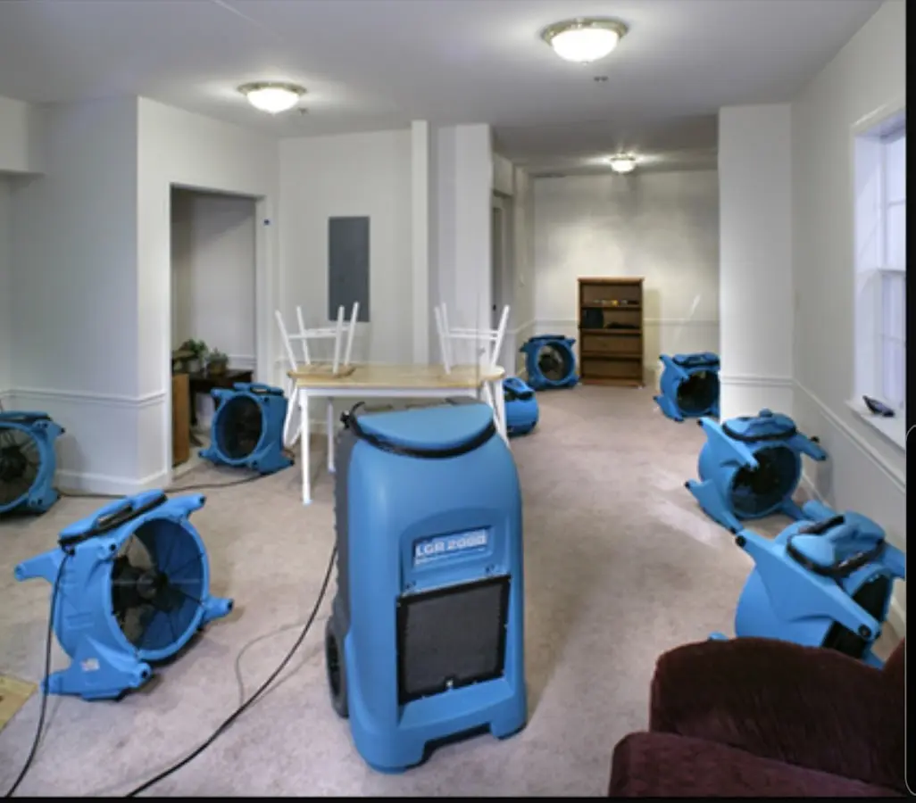Air movers and dehumidifier setup for Water Damage Restoration in Lebanon